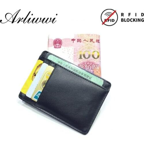 Arliwwi Brand Anti Rfid Real Cow Leather Card Holders Slim Solid Color Multi-Card Slots Small Convenient Mini Cash Wallet GH03