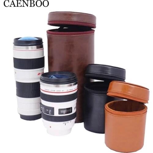 CAENBOO Leather Camera Lens Bag Retro Hard PU Lens Case for Canon Nikon Sony Pentax Fujifilm Tamron Sigma Lens Pouch Protector