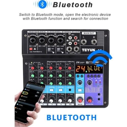 Digital Mini Microphone Sound Mixer Sound Card Karaoke Mixer Audio Professional 6 Channel -Studio Audio Mixing Console Amplifier