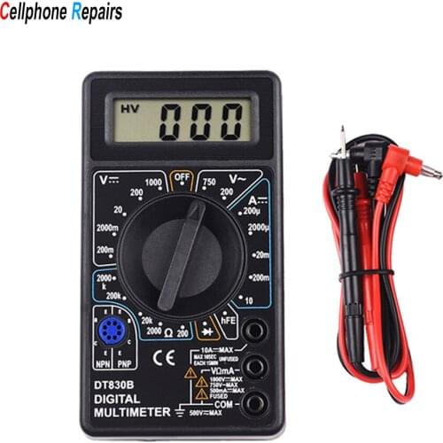 DT-830B DT-830D Mini Digital Multimeter with Buzzer Overload protection Safety Voltage Ampere Ohm Tester Probe DC AC LCD Black