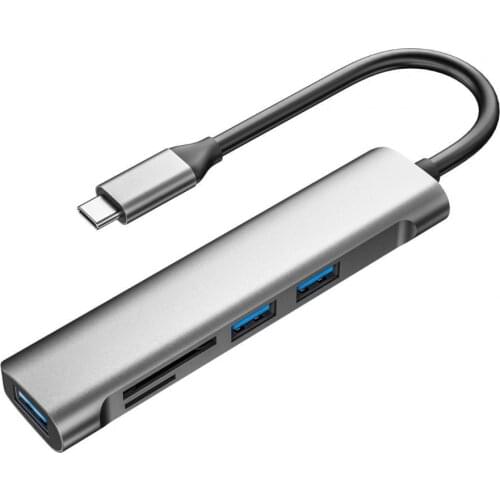 5-in-1 Docking Station Micro-SD/TF Card Reader Portable Type-C USB 3.0 Hub Splitter Adapter for Mobile Phone