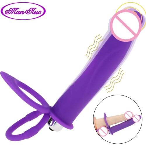 Double Penetration Vibrator Penis Strapon Dildo Vibrator Strap On Penis Vibration Anal Plug Sex Toy for Men Couple Beginner