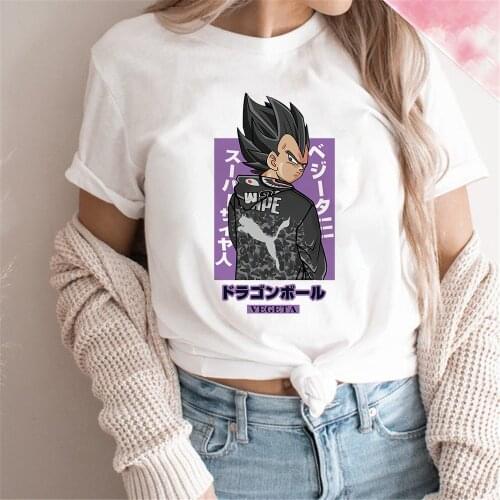 Cartoon Dragon Ball Japanese Anime Women Tshirt Kawaii Vegeta Print O-Neck White Short Sleeve Female Clothes Dropship Tee Top