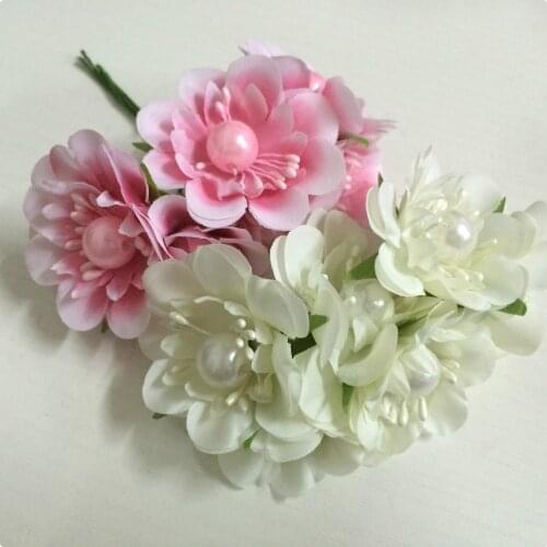 HOT!2014 new Mixed color 36 pcs/bags 4.5cm beads flowers/wedding fabric flower/wire stem/artificial rose flowers Imitation pearl