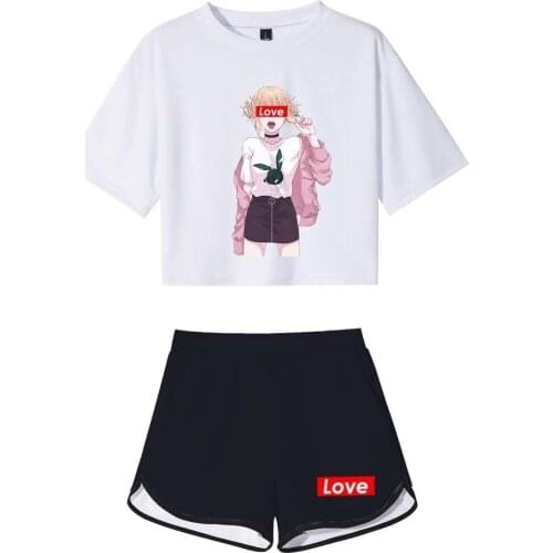 Himiko Toga Crop Short Suit My Hero Academia Anime Cosplay Sweet Style T-Short Pant Two Piece Set Casual Tracksuit Outfit Summer