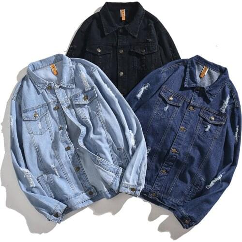 Classic Mens Vintage Washed Ripped Denim Jacket Slim Fit Distressed Jean Truck Jacket Urban Style Coats For Male