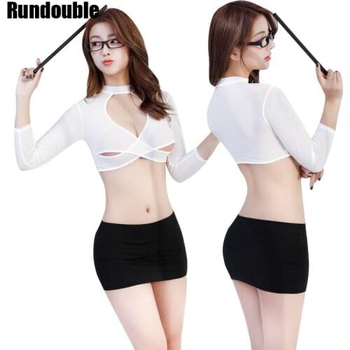 Teacher Cosplay Sexy Halter Cross Lingerie Women Hot Exotic Underwear Secretary Outfit Uniform Role Playing Set Sex Costumes