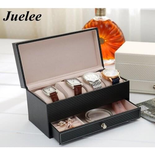 Juelee 4 Grids Luxury Leather Jewelry Box Makeup Casket Watch Drawer Storage Box Business Storage Container