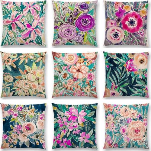 Beautiful Flowers Watercolor Art Paradise Flourish Floral Gardens Delight Colorful Cushion Cover Decor Sofa Throw Pillow Case
