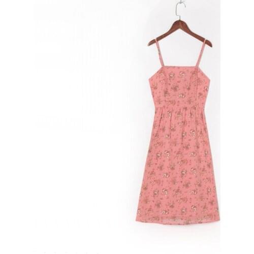 Summer womens casual flower print slim-fit suspender dress