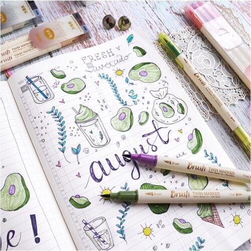 Dual Brush Marker Pens 3PCS Set for Coloring Books Fine Tip Coloring Marker & Brush Pen Set for Journaling Note Writing Planning