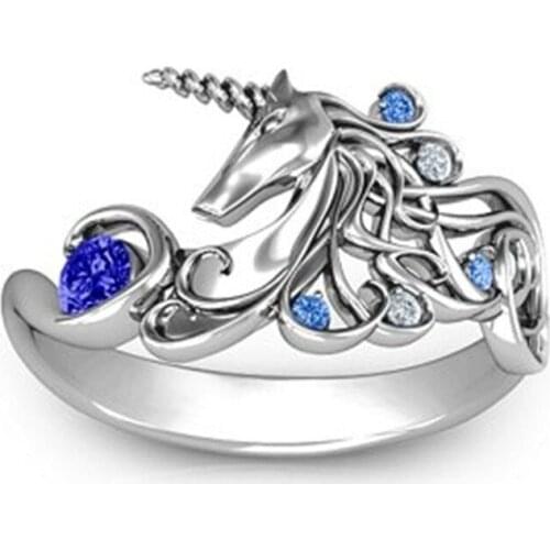 Sweet Dreamy Princess Cut Colorful Zircon Inlaid Unicorn Engagement Wedding Ring