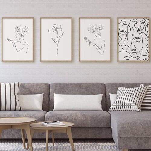 Minimalist Art Print Abstract Figure Face Line Drawing Poster Neutral Wall Art Picture Canvas Painting Bedroom Home Wall Decor