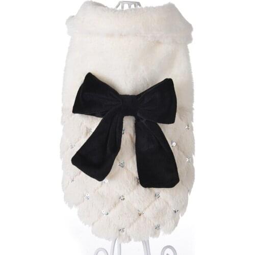 Fashion Puppy Clothes Warm Pet Clothes Luxury Fur Winter Overcoat Small Dog Cat Clothes Bowknot Girl Dog Clothes Puppy Clothes