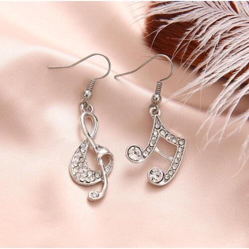 Fashion Women Music Note Treble Clef Rhinestone Dangle Hook Earring Jewelry 2020