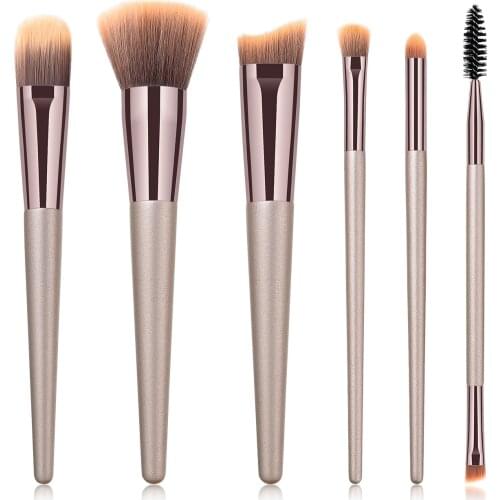 6pcs Champagne Makeup Brushes Set For Foundation Powder Blush Eyeshadow Concealer Lip Eye Make Up Brush Cosmetics Beauty Tools