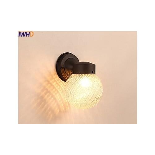 IWHD American Vintage Wall Lamp Glass Shade LED Stair Lights Wandlamp Wall Sconce Apliques Pared Retro Wall Light Fixtures