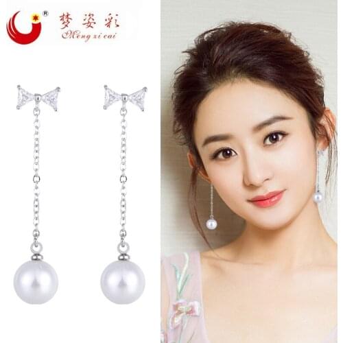 MZIKING 2020 New Arrival S925 Sterling Shining CZ Crystal Pearl Ear Earrings Jewelry Joyme Jewelry for Women Girl