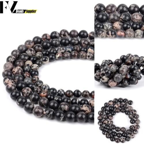 Wholesa 4/12mm Natural Black Sea Sediment Jaspers Loose Spacer Round Stone Beads For Jewelry Making DIY Bracelets Needlework 15