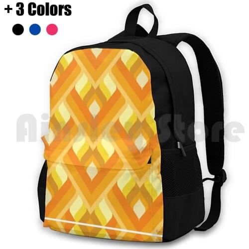 Orange , Brown And Yellow Geometric Retro Diagonal Pattern Outdoor Hiking Backpack Waterproof Camping Travel Orange Brown