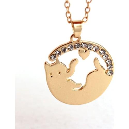 Hzew round shape cute cat pendant necklace heart cat necklaces