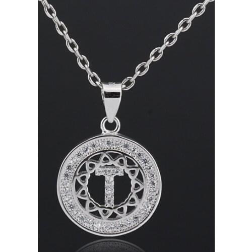 925 Sterling Silver Pendant Letter T with Shimmering Clear Cubic Zircon Necklace For Women Fashion Jewelry