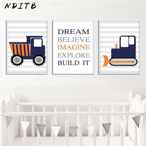 Cartoon Truck Excavator Car Nursery Child Poster Print Wall Art Canvas Painting Nordic Kid Baby Boy Bedroom Decoration Picture