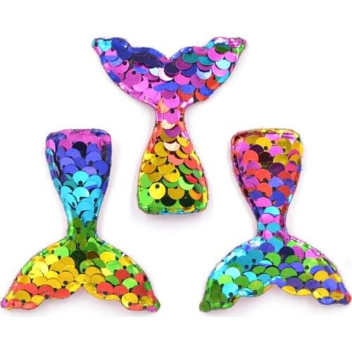 Colorful 16Pcs 50*55mm Glitter Paillette Mermaid Tail Padded Patches Appliques for Clothes Sewing Supplies DIY Craft Decor F35