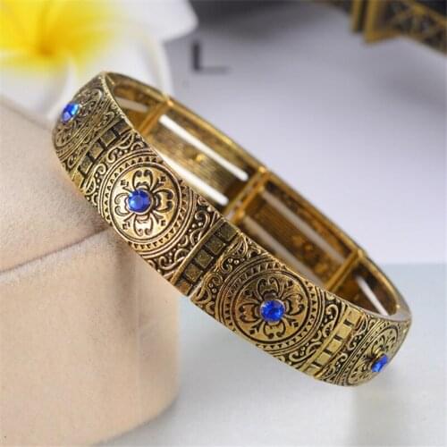 Adjustable Openwork Antique Gold Vintage Boho Bracelet Cuff Bracelet & Bangle for Women Opel Crystal Bohemian Jewelry