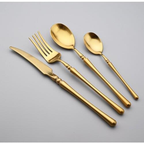 Luxury Gold Matte Cutlery Set 18/10 Stainless Steel Dinnerware Set Home Knife Fork Spoon Dinner Kitchen Flatware Tableware Set