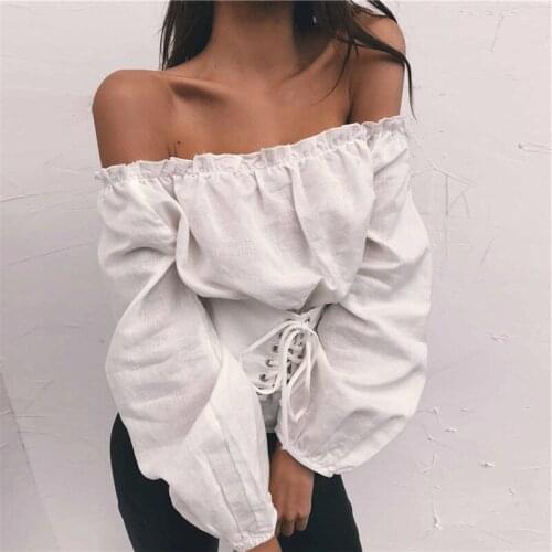 Spring One Boat Neck Women Tshirts Long Sleeves Solid Fashion High Street Bandage Backless Slim White Black Female Crop Tops