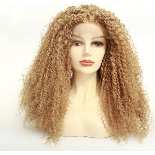 Synthetic Wigs Heat Resistant Honey Blonde afro kinky curly Lace Front Wigs #27 blonde kinky curly Hair Wigs For African America