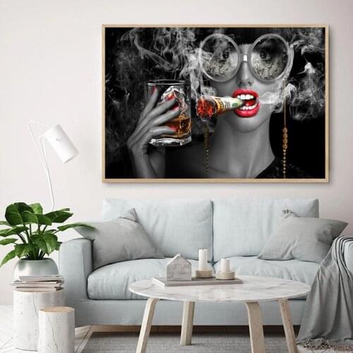 Modern Abstract Canvas Painting Creative Art Burning Money Smoking Clouds Wall Art prints for Study Room Office and Home Decor