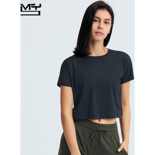 MYS Sports T-shirt Short Sleeve Gym Crop Top Fitness Women Loose Naked-feel Fabric Buttery-Soft Slim Workout Leisure Yoga Blouse