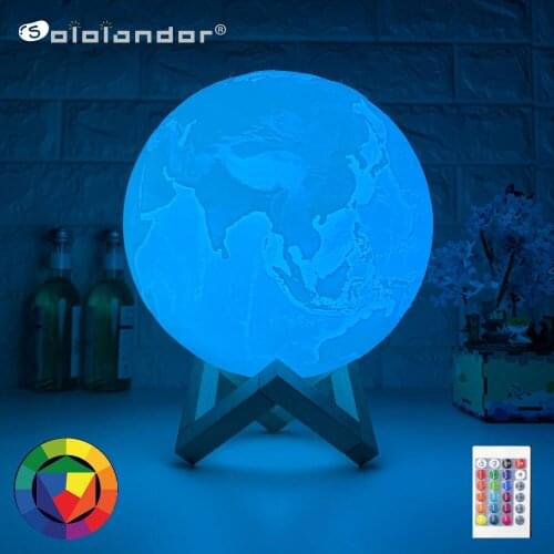 8CM LED Night Light 3D Print Earth Lamp Rechargeable Color Change 3D Light Touch Earth Night Lamp Childrens Lights for Home