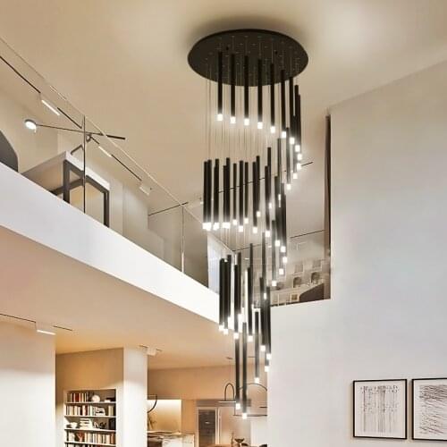 Modern living room LED staircase chandelier indoor installation spiral staircase lamp luxury chandelier lighting in hotel lobby