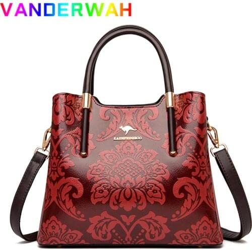 High Quality Pu Leather Large Capacity Shoulder Bags for Women 2021 Fashion Floral Pattern Elegant Crossbody Bag Ladies Handbags