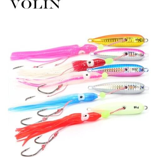 VOLIN New 5pcs inchiku Metal Squid Jig Skirt Hook Glow 40g 60g 80g 100g 120g 150g Artificial Jigging Lure Metal Fishing Lure