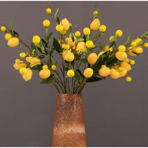 Yellow Simulation Lemon Fruit Tree Branch Simulation Green Plant Artificial Fruit Flower