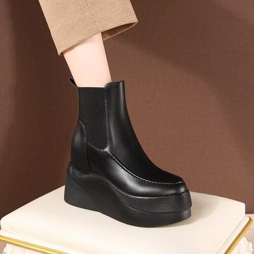 New Winter women shoes natural Genuine leather boots ankle bottom of thick Warm fur Female boots 100% cowhide Chelsea snow boots