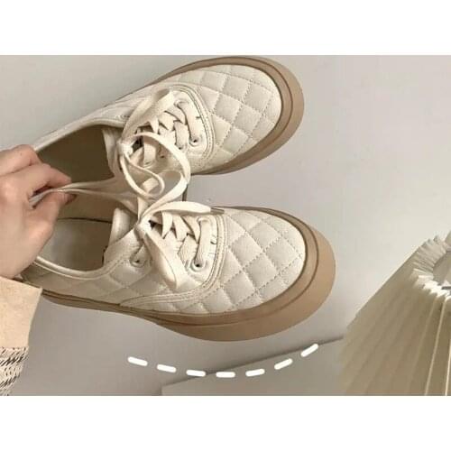 Off White Designer Plaid Platform Canvas Shoes For Women Harajuku Fashion Espadrilles Flats 2021 Lace Up Running Tennis Sneakers