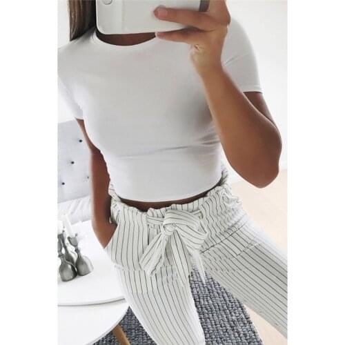 Women Fashion Striped Pleated High Waist Skinny Pencil Pants Trousers With Sash Pencil Pants Trousers Pencil Pants Trousers