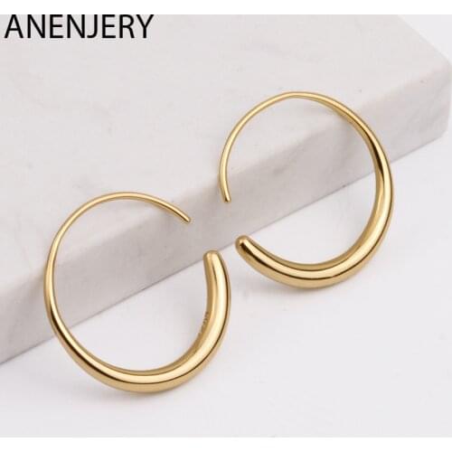 ANENJERY 925 Sterling Silver Gradient Big Circle Earring For Women Simplicity Temperament Earrings Whole S-E1497