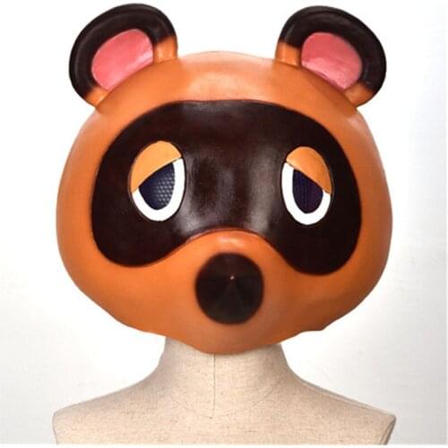 Animal Crossing Tom Nook Mask Cosplay Latex Masks Costume Props Cute Leopard Cat Helmet Halloween Carnival Masquerade Party 2021