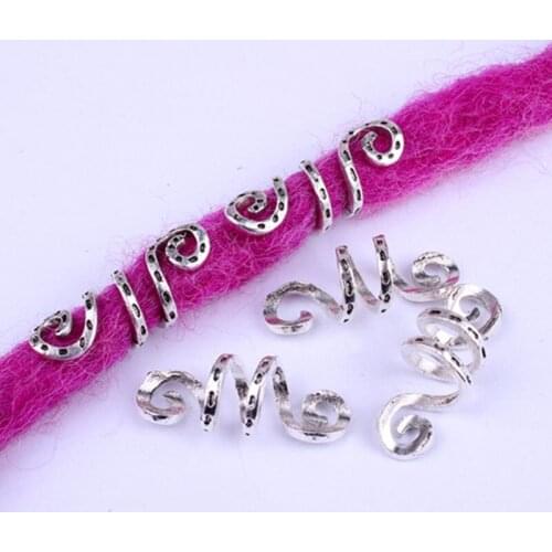 10pcs metal Silver Viking Spiral hair braid dread beard dreadlock beads rings tube clips for Hair Accessories Charms