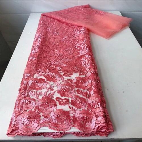 2021 Lace Fabrics Quality Latest Nigerian French African Lace Fabric Tissue Net Lace with Beads For Wedding Dress yj13-45