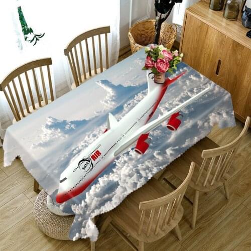 3D Tablecloth Aircraft Pattern Dustproof Polyester Cotton Wedding Hotel Party Rectangular Table Cloth Home Textile Custom
