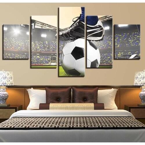 Football Soccer Sports 5 Panel Canvas Picture Print Wall Art Canvas Painting Wall Decor for Living Room Poster No Framed