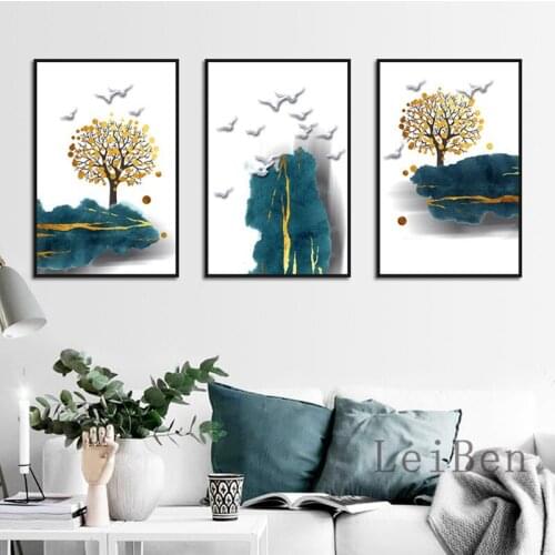 Abstract Gorgeous Landscape Painting Golden Tree Art Home Wall Decor Painting Canvas Prints Poster Modern Space Art Picture
