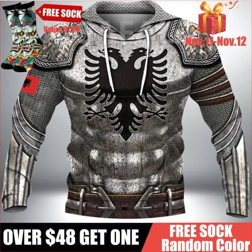 Albania USA Skull Eagle Knight Map Flag Name 3D All Printed Hoodie Man Women Harajuku Zipper Pullover Sweatshirt Jacket